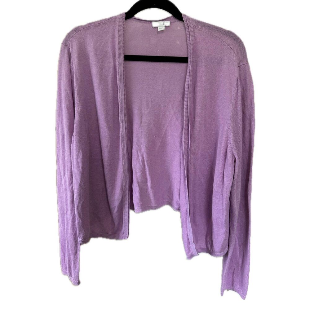 J. Jill Women's Lavender Linen Blend Knit Sweater Open-Front Cardigan XL